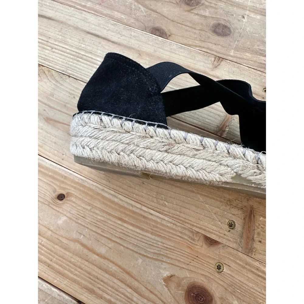 Fabiolas Black Suede Elastic‎ Strap Espadrilles Size 40
